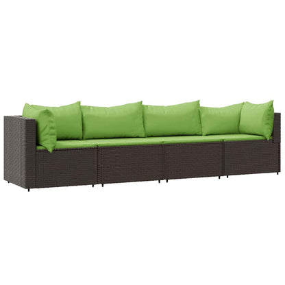 Set Mobili da Giardino 4 pz con Cuscini in Polyrattan Marrone | homemem39