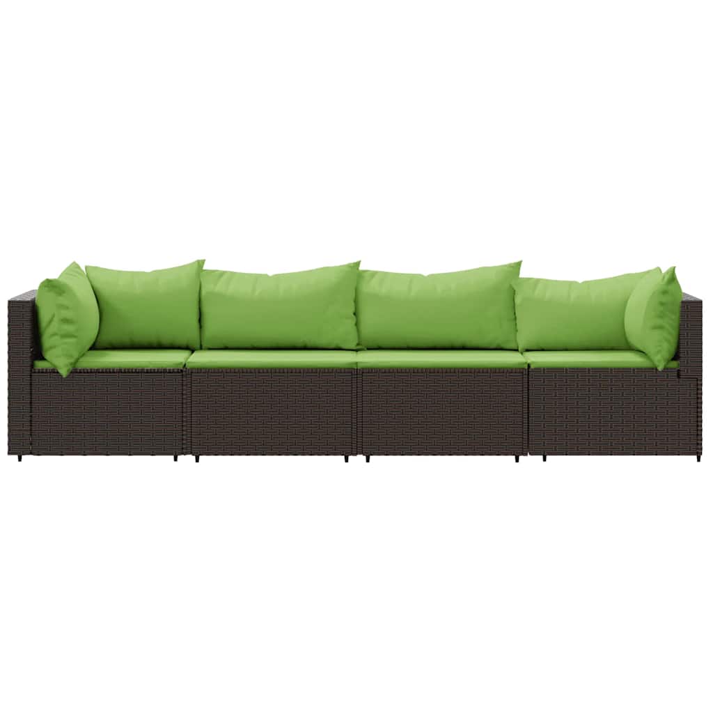 Set Mobili da Giardino 4 pz con Cuscini in Polyrattan Marrone | homemem39