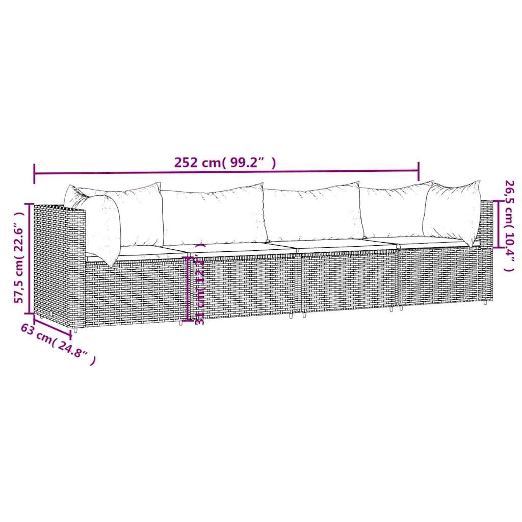 Set Mobili da Giardino 4 pz con Cuscini in Polyrattan Marrone | homemem39