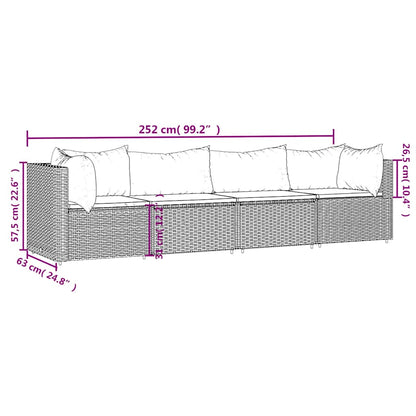 Set Mobili da Giardino 4 pz con Cuscini in Polyrattan Marrone | homemem39