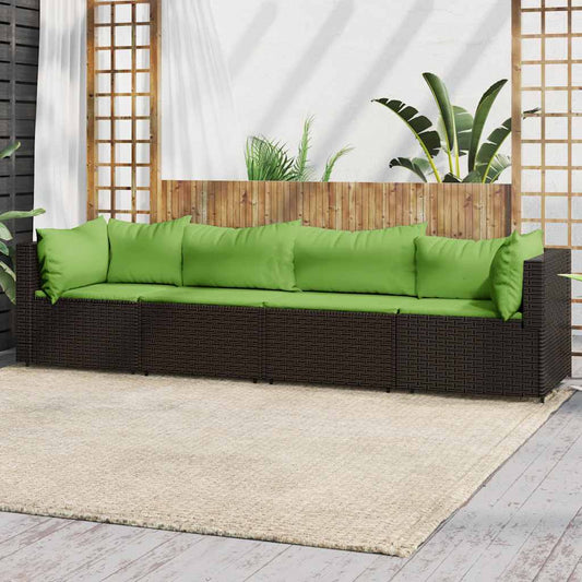 Set Mobili da Giardino 4 pz con Cuscini in Polyrattan Marrone | homemem39