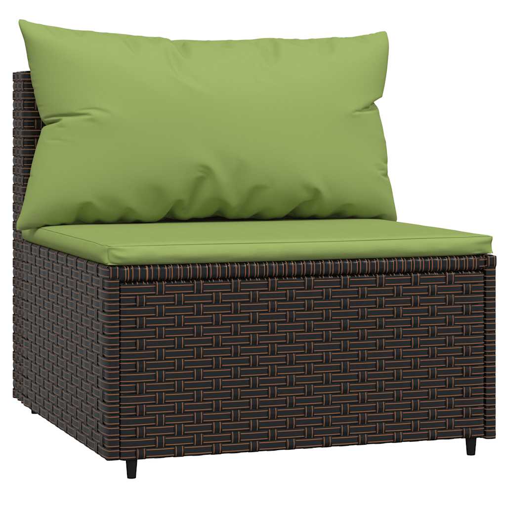 Divano Centrale da Giardino con Cuscini in Polyrattan Marrone | homemem39