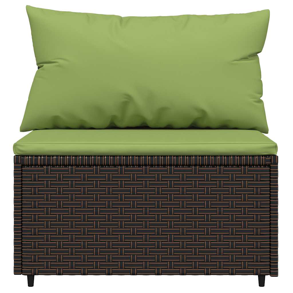 Divano Centrale da Giardino con Cuscini in Polyrattan Marrone | homemem39