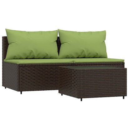 Set Mobili da Giardino 3 pz con Cuscini in Polyrattan Marrone | homemem39