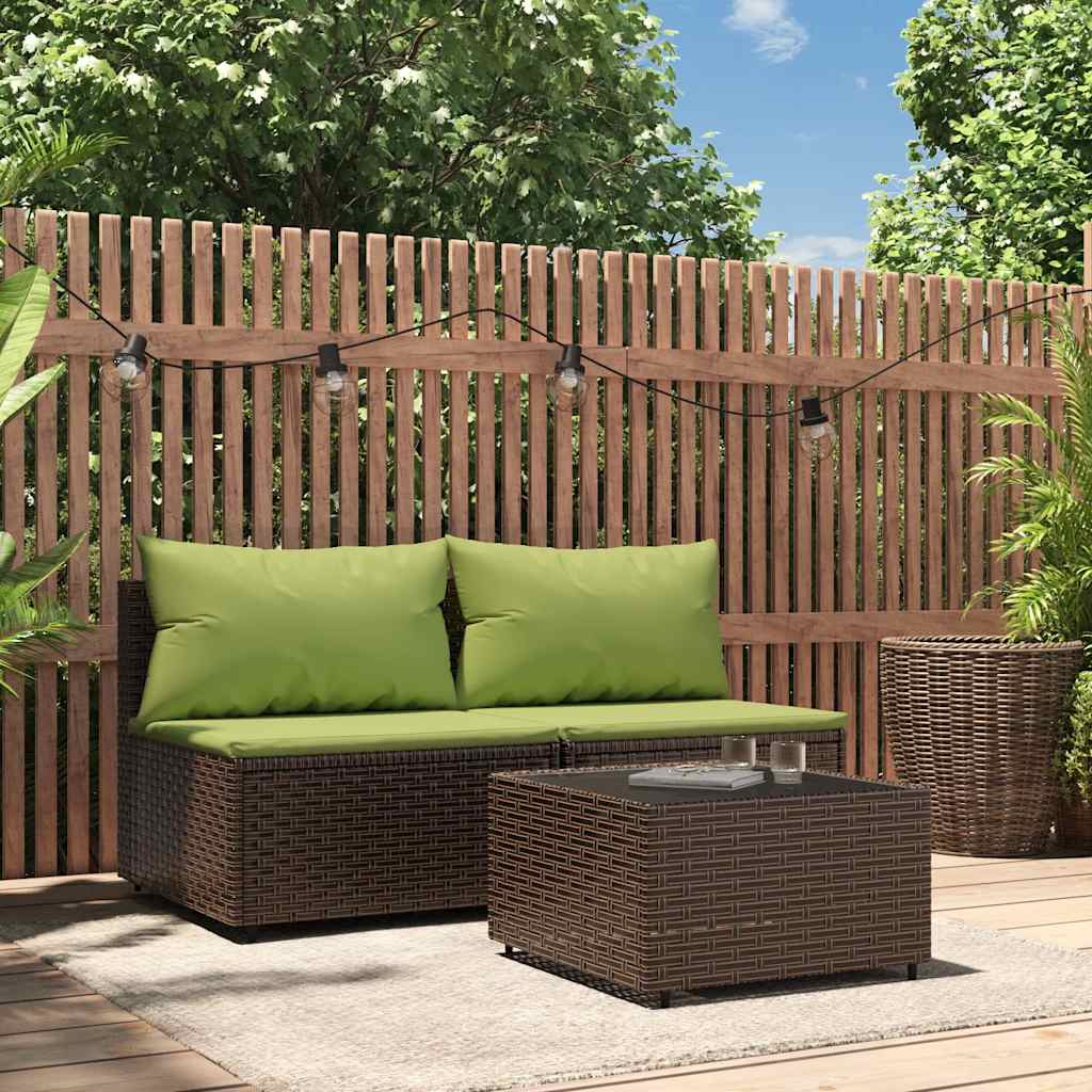 Set Mobili da Giardino 3 pz con Cuscini in Polyrattan Marrone | homemem39