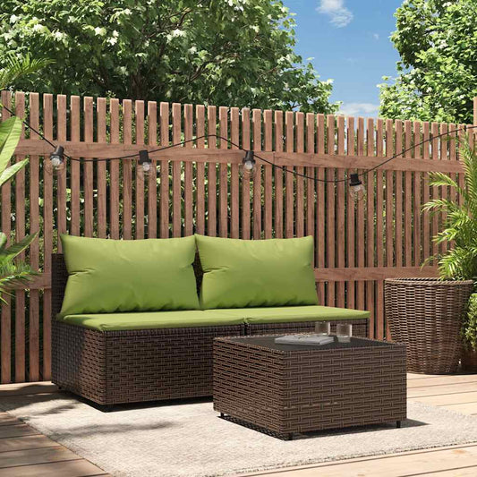 Set Mobili da Giardino 3 pz con Cuscini in Polyrattan Marrone | homemem39