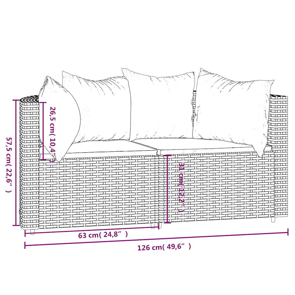 Divani Angolari da Giardino con Cuscini 2pz Polyrattan Marrone | homemem39