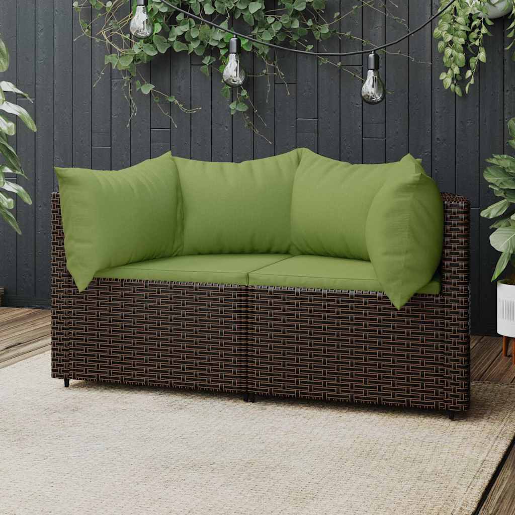 Divani Angolari da Giardino con Cuscini 2pz Polyrattan Marrone | homemem39