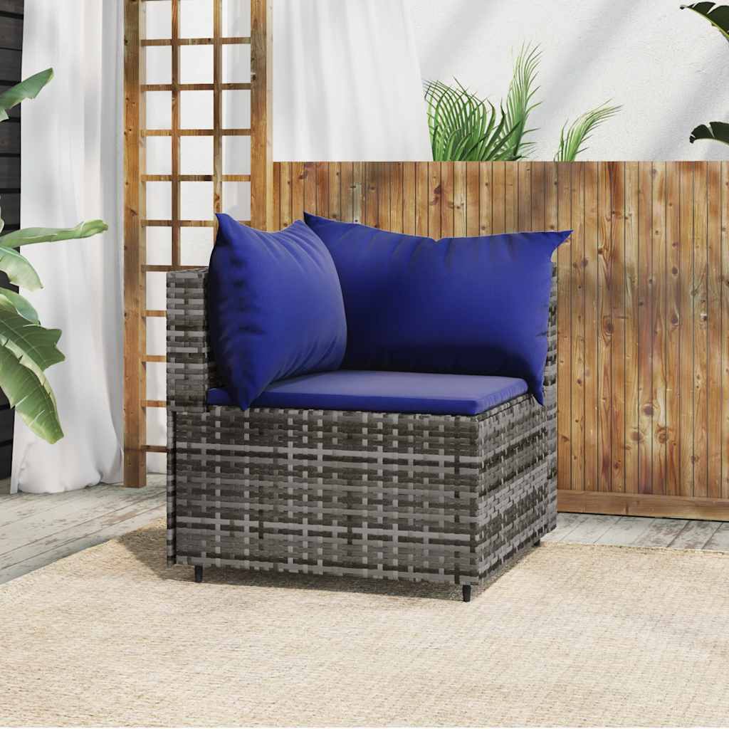 Divano Angolare da Giardino con Cuscini in Polyrattan Grigio | homemem39