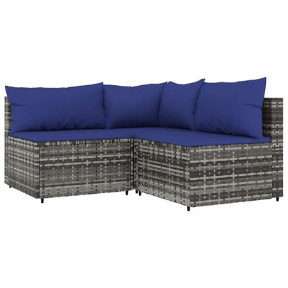 Set Divani da Giardino 3 pz con Cuscini in Polyrattan Grigio - homemem39