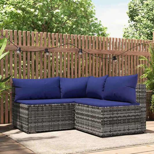 Set Divani da Giardino 3 pz con Cuscini in Polyrattan Grigio | homemem39