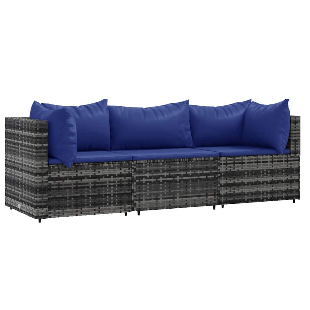 Set Divani da Giardino 3 pz con Cuscini in Polyrattan Grigio | homemem39