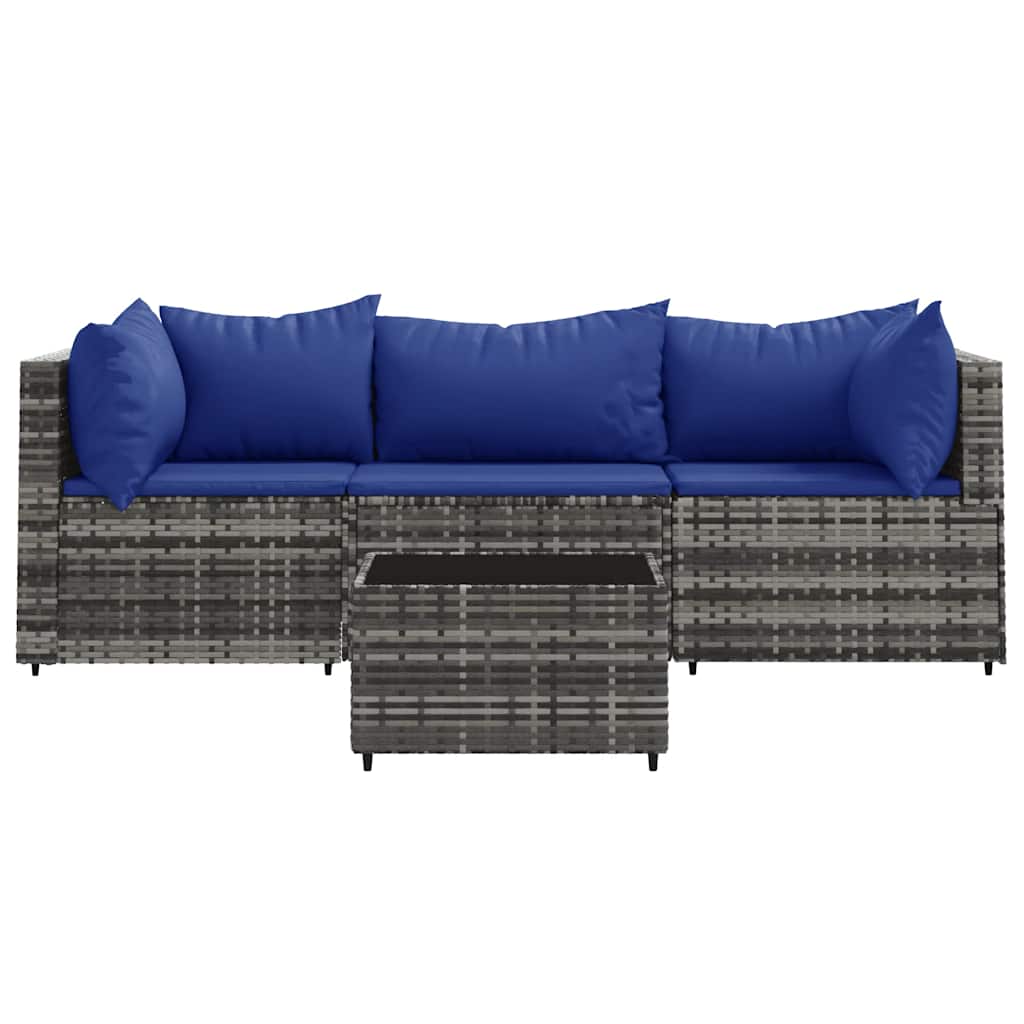 Set Divani da Giardino 4 pz con Cuscini in Polyrattan Grigio - homemem39