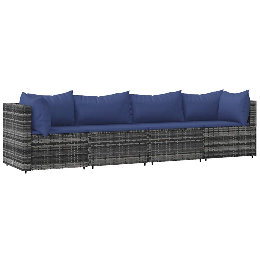 Set Divani da Giardino 4 pz con Cuscini in Polyrattan Grigio | homemem39