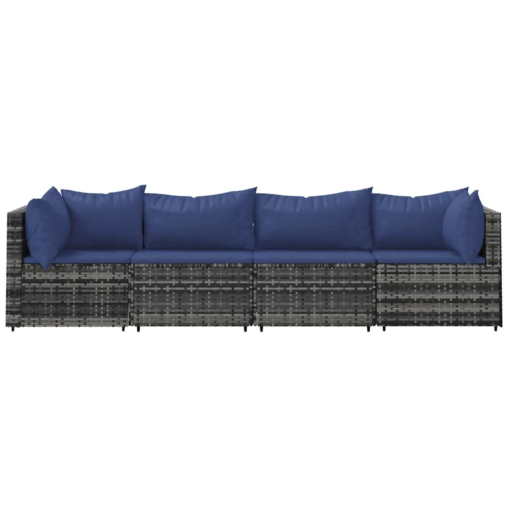 Set Divani da Giardino 4 pz con Cuscini in Polyrattan Grigio | homemem39