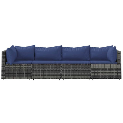 Set Divani da Giardino 4 pz con Cuscini in Polyrattan Grigio | homemem39