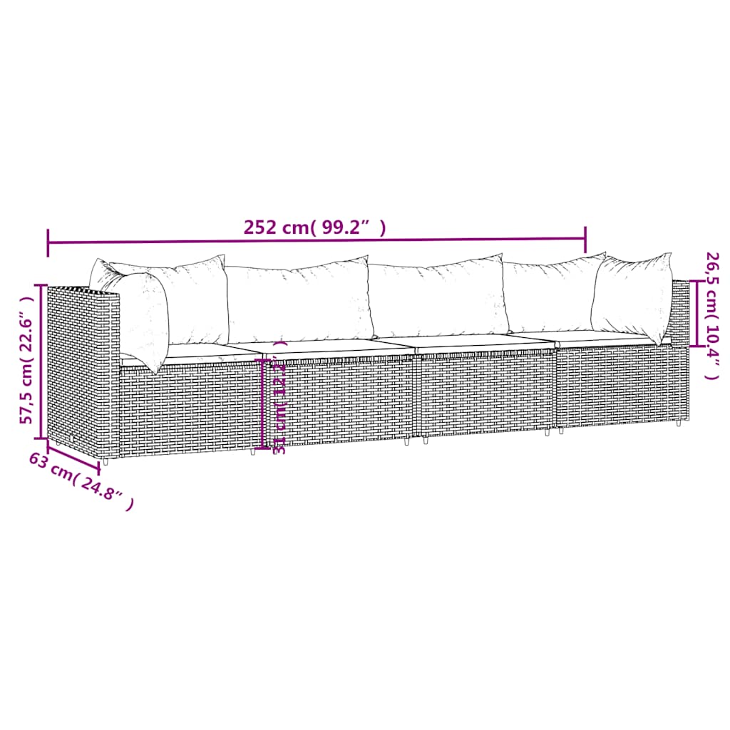 Set Divani da Giardino 4 pz con Cuscini in Polyrattan Grigio | homemem39