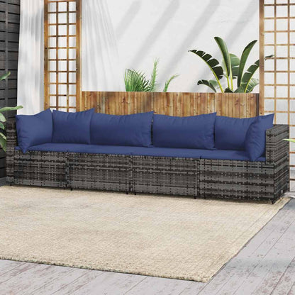 Set Divani da Giardino 4 pz con Cuscini in Polyrattan Grigio | homemem39