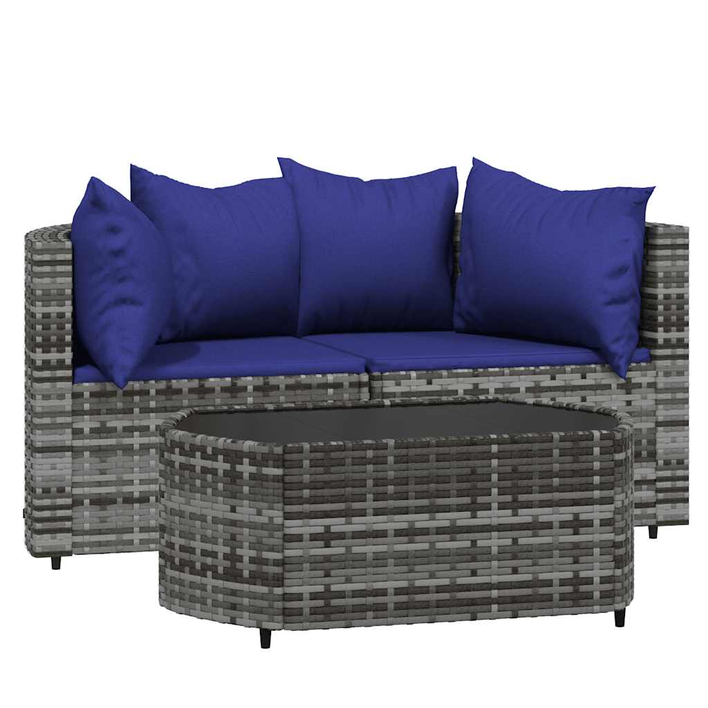 Set Divani da Giardino 3 pz con Cuscini in Polyrattan Grigio - homemem39