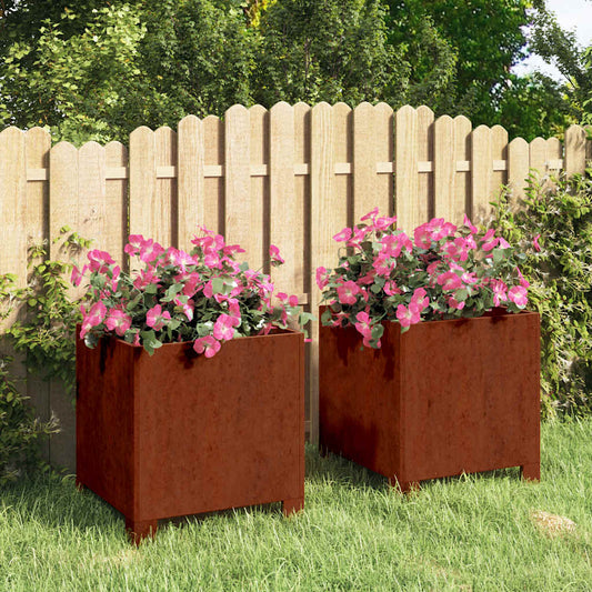 Fioriere con Gambe 2pz Ruggine 30x30x30 cm Acciaio Corten