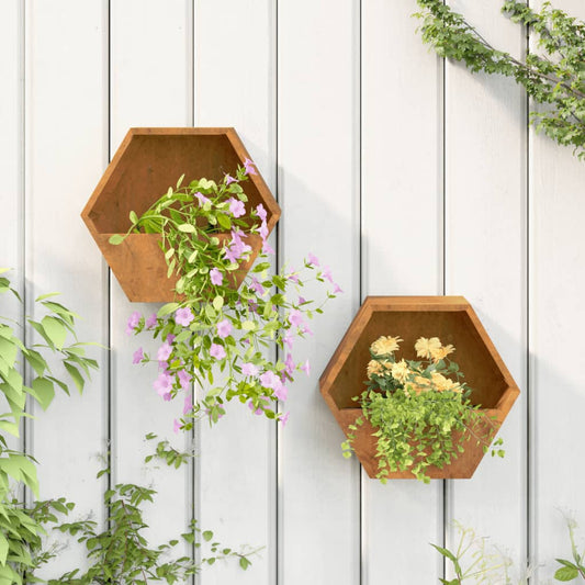 Fioriere da Parete 2 pz Ruggine in Acciaio Corten 30x10x25 cm - homemem39