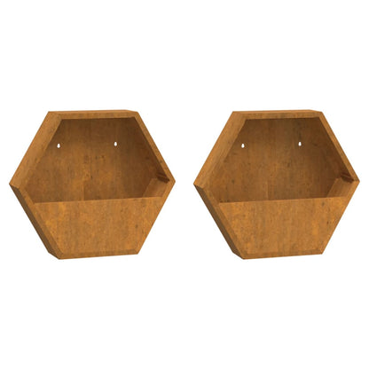 Fioriere da Parete 2 pz Ruggine in Acciaio Corten 46x10x40 cm