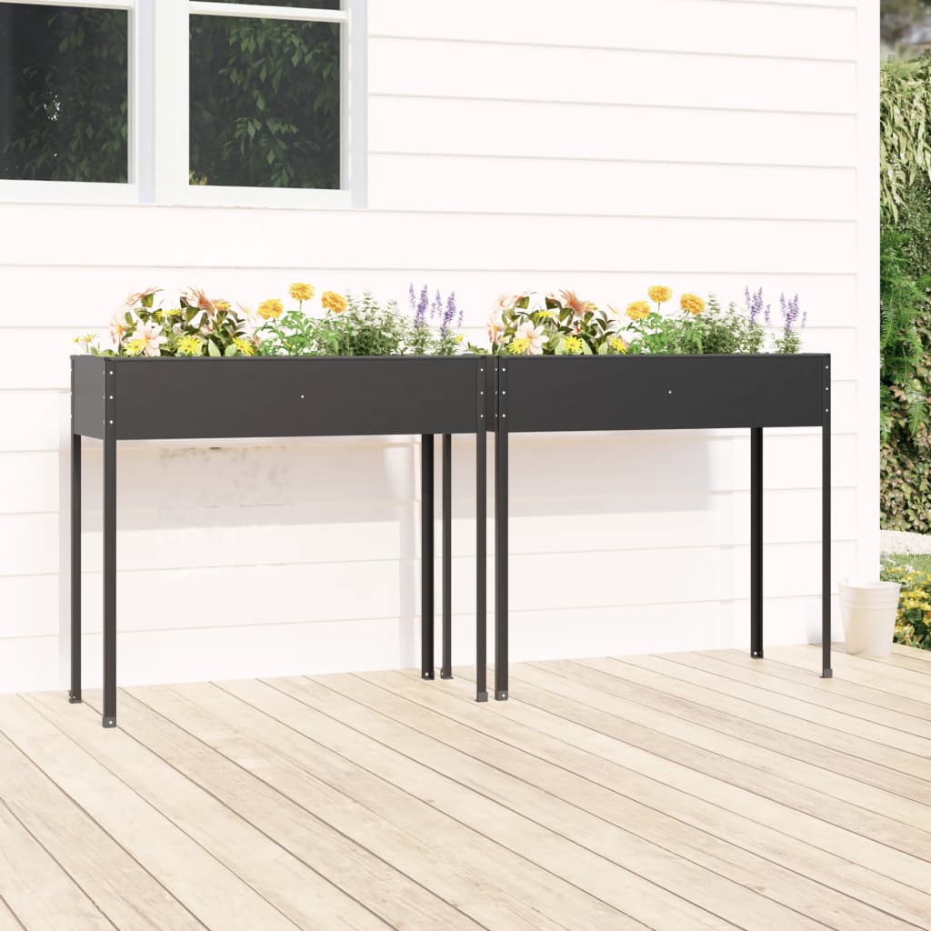 Fioriere da Giardino 2 pz Antracite Acciaio Zincato | homemem39