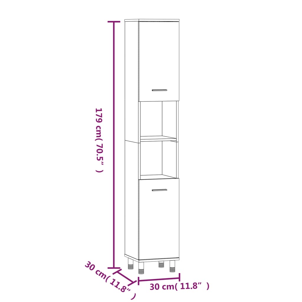 Armadietto Bagno Rovere Fumo 30x30x179 cm in Legno Multistrato | homemem39