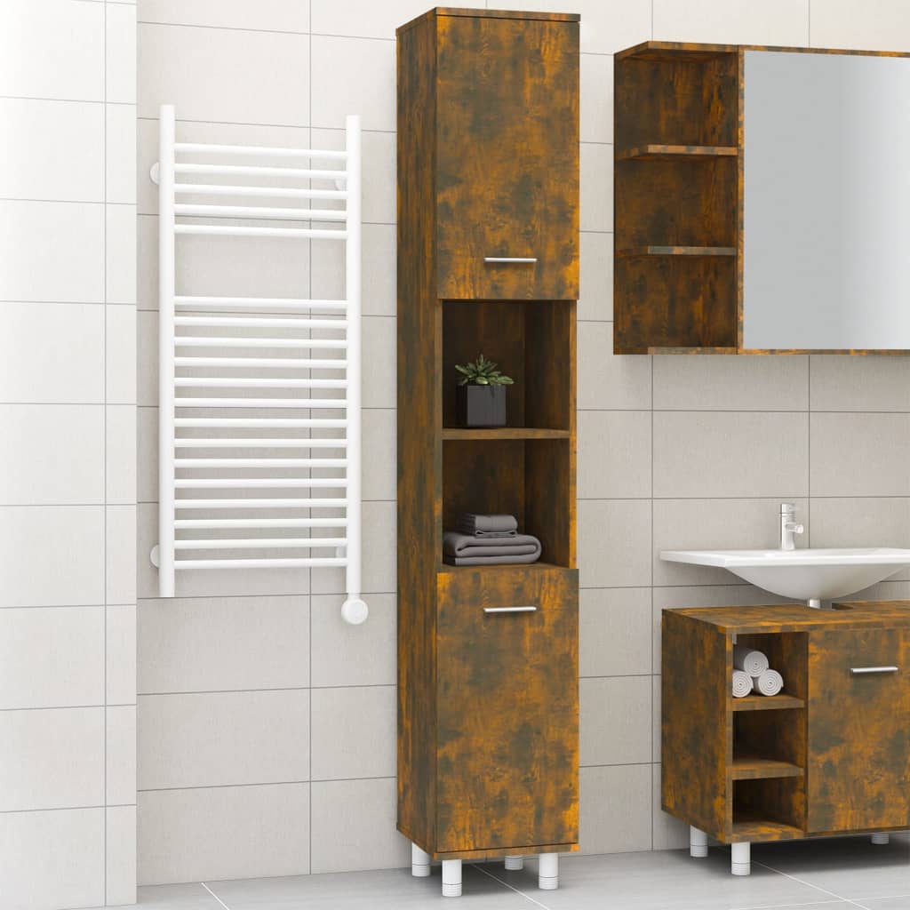 Armadietto Bagno Rovere Fumo 30x30x179 cm in Legno Multistrato | homemem39