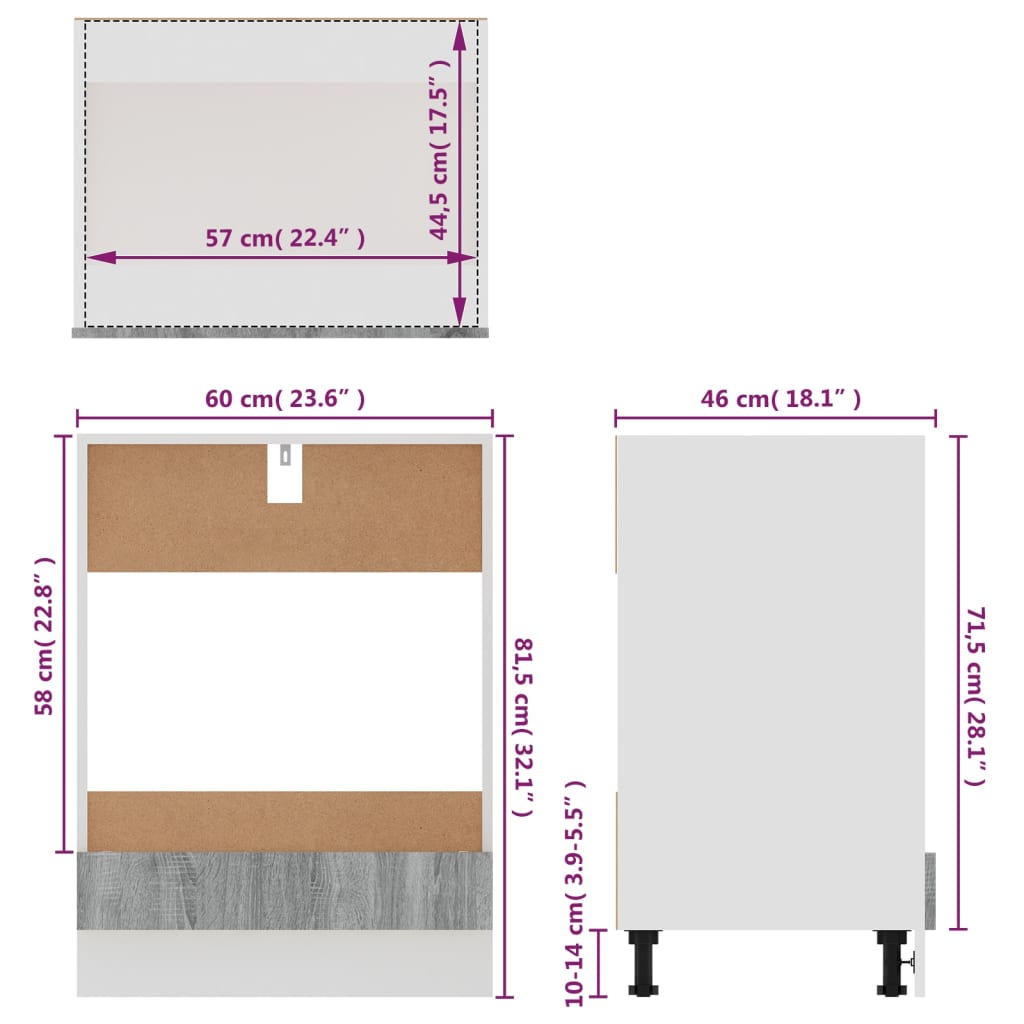 Mobile da Forno “Riga” Grigio Sonoma 60x46x81,5 cm - homemem39