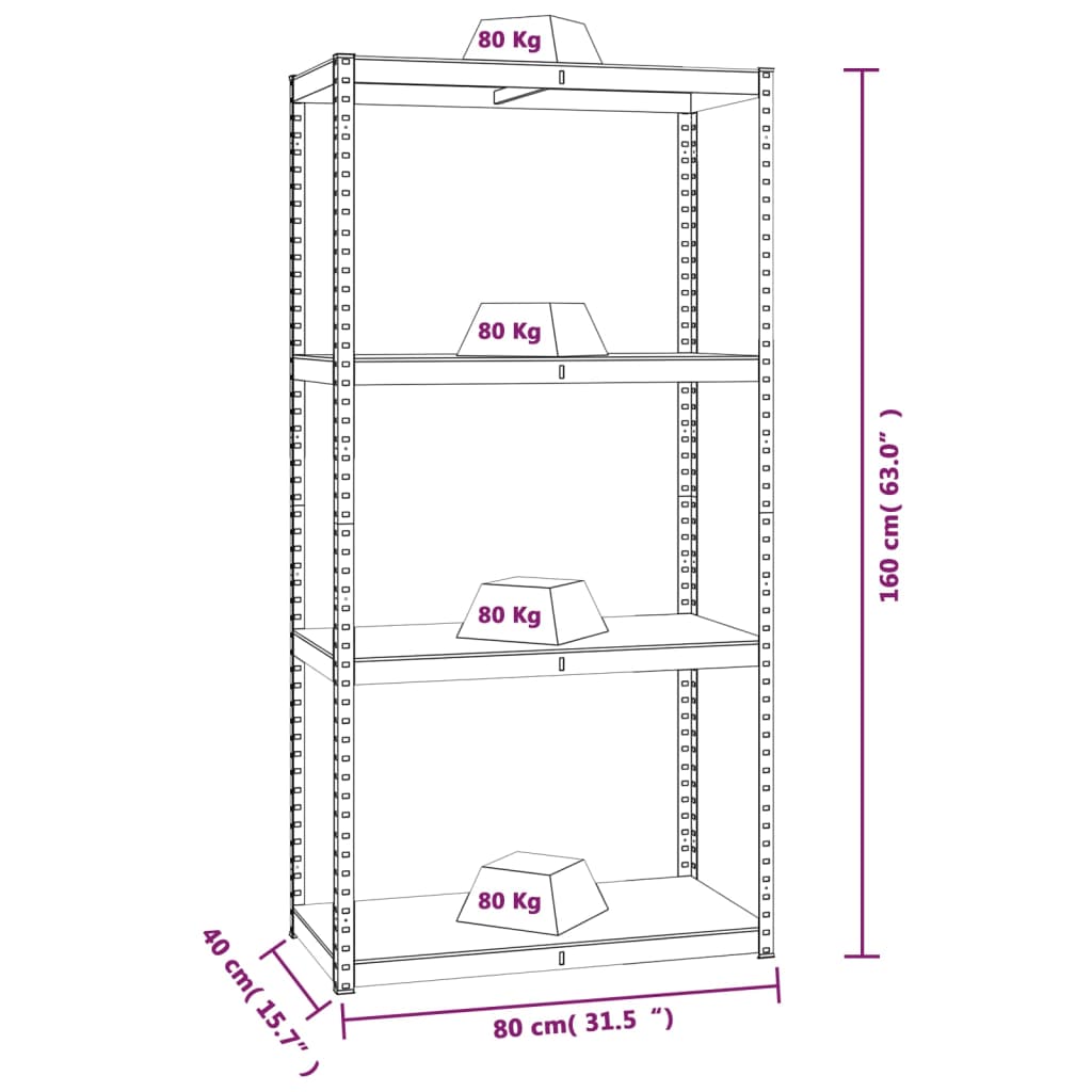 Scaffali a 4 Ripiani 4 pz Argento Acciaio e Legno Multistrato - homemem39