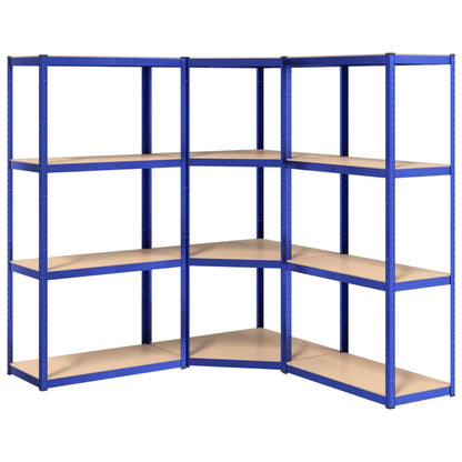 Scaffali a 4 Ripiani 3 pz Blu in Acciaio e Legno Multistrato | homemem39