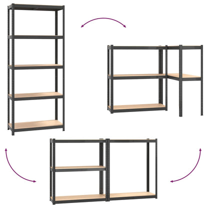 Scaffali 5 Ripiani 2 pz Antracite Acciaio e Legno Multistrato - homemem39