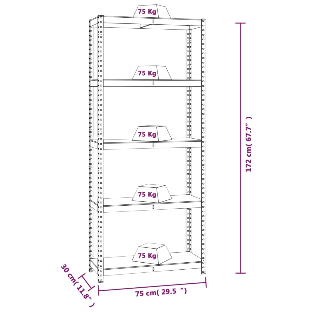 Scaffali 5 Ripiani 2 pz Antracite Acciaio e Legno Multistrato - homemem39