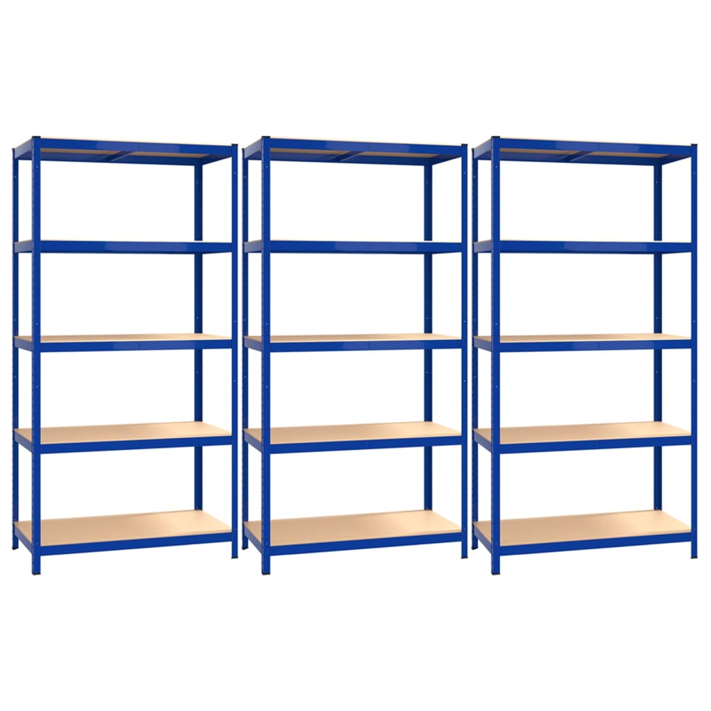 Scaffali a 5 Ripiani 3 pz Blu in Acciaio e Legno Multistrato - homemem39