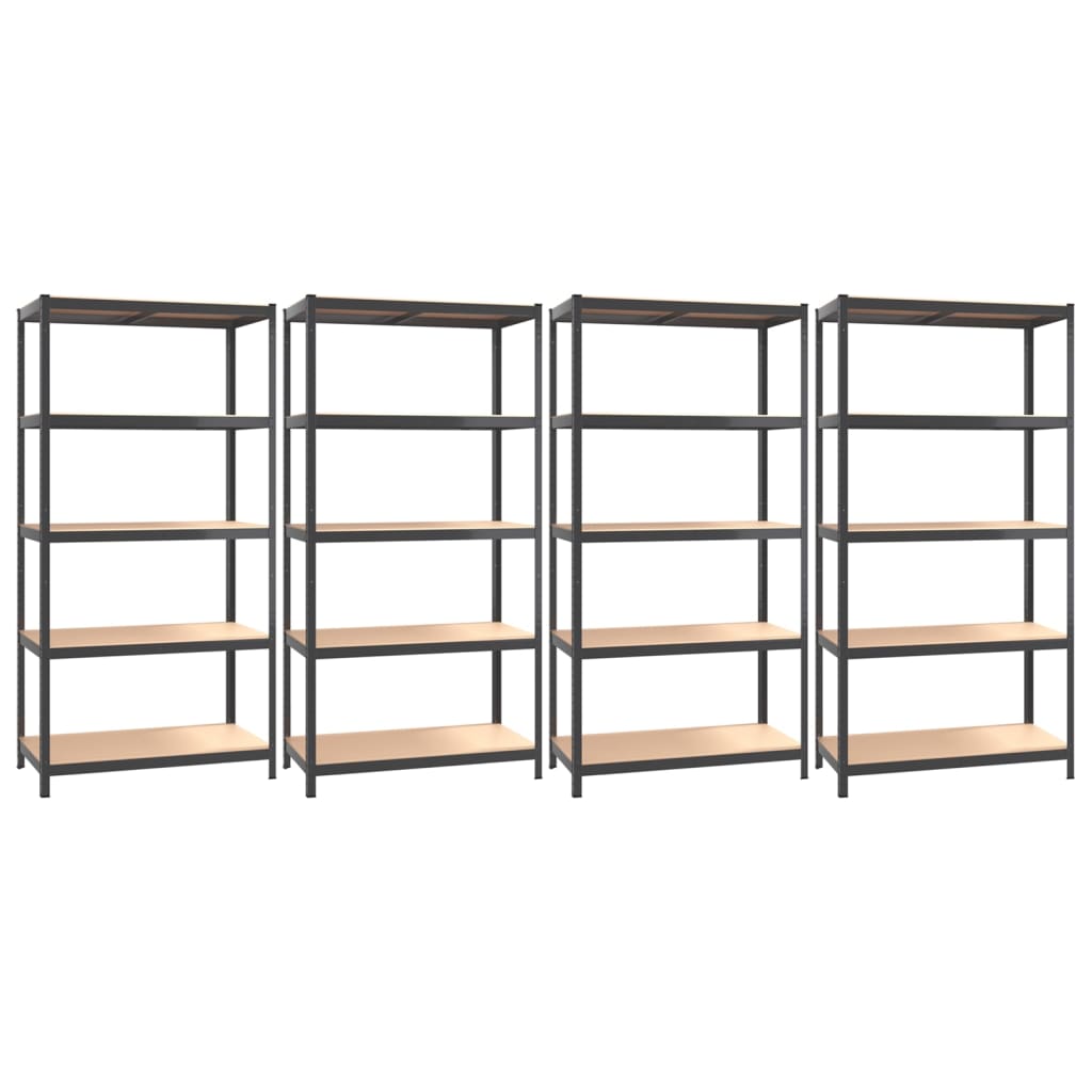 Scaffali 5 Ripiani 4pz Antracite in Acciaio e Legno Multistrato - homemem39