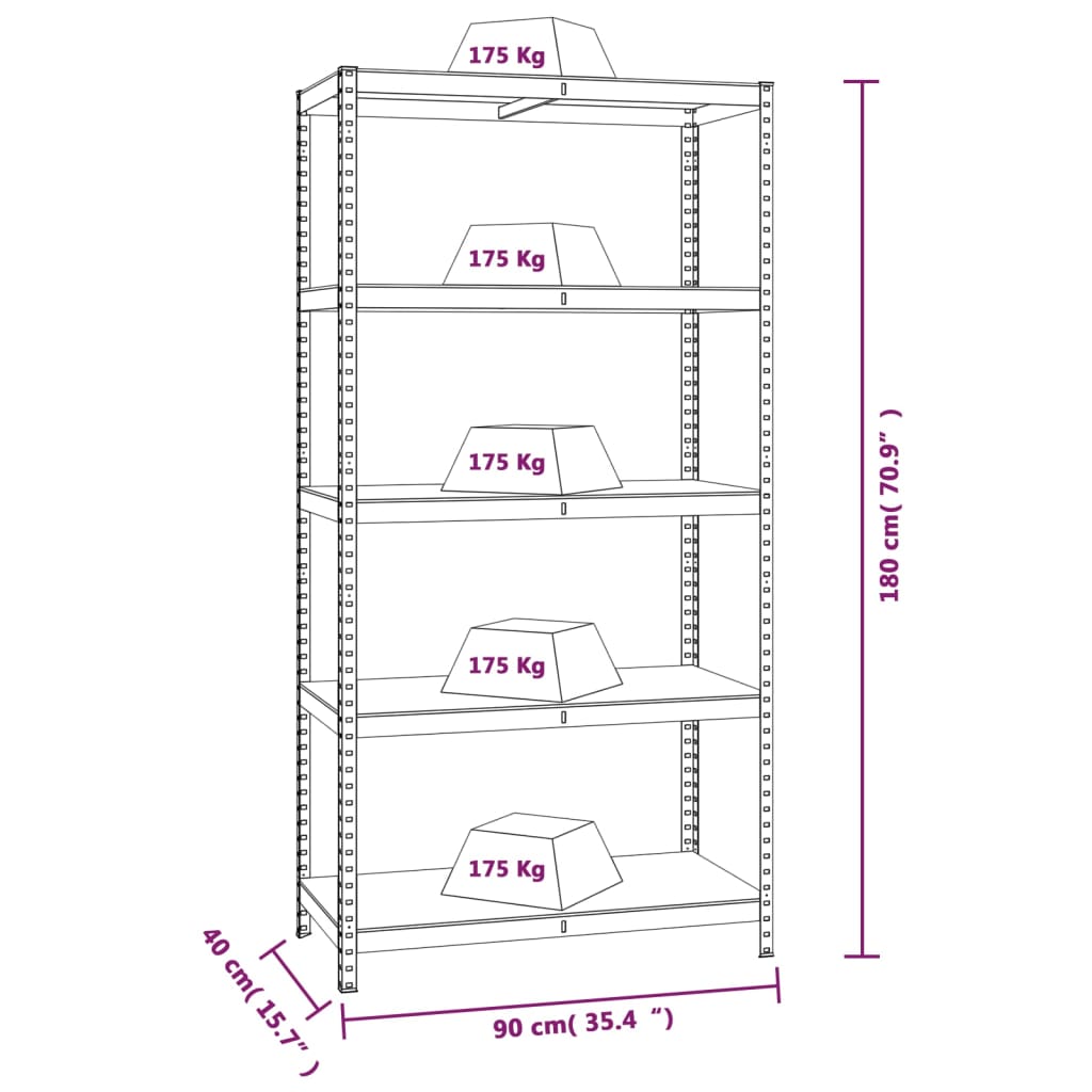 Scaffali 5 Ripiani 4pz Antracite in Acciaio e Legno Multistrato - homemem39