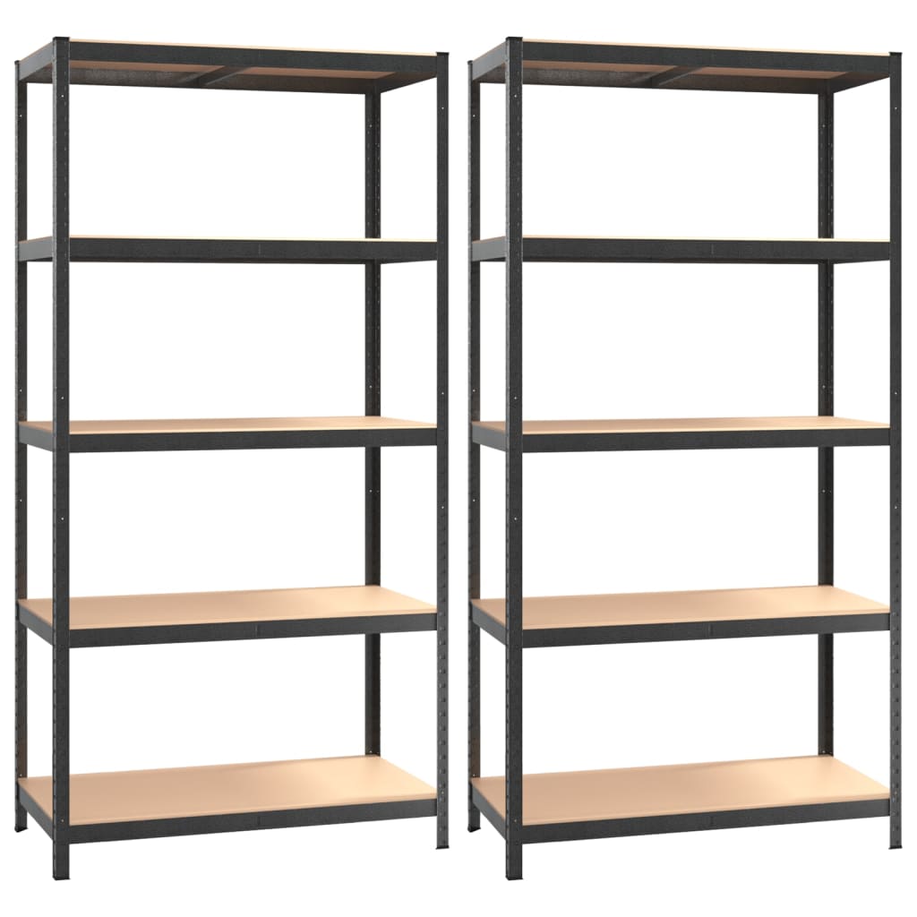 Scaffali Resistenti 5 Ripiani 2pz Grigio Acciaio e Multistrato | homemem39