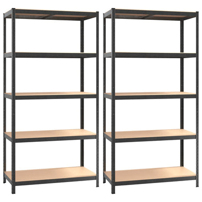 Scaffali Resistenti 5 Ripiani 2pz Grigio Acciaio e Multistrato | homemem39