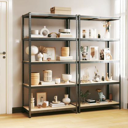 Scaffali Resistenti 5 Ripiani 2pz Grigio Acciaio e Multistrato | homemem39