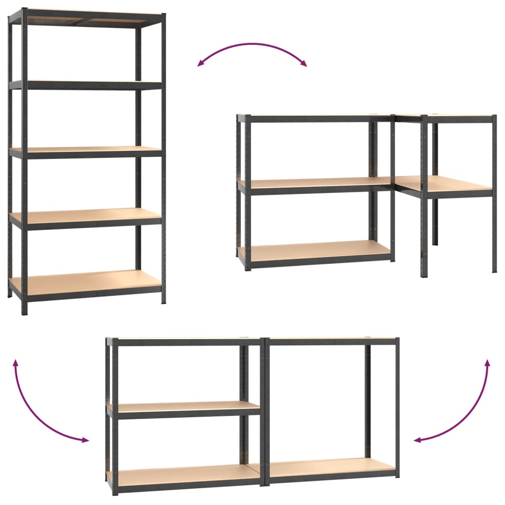 Scaffali Resistenti 5 Ripiani 3pz Grigio Acciaio e Multistrato | homemem39