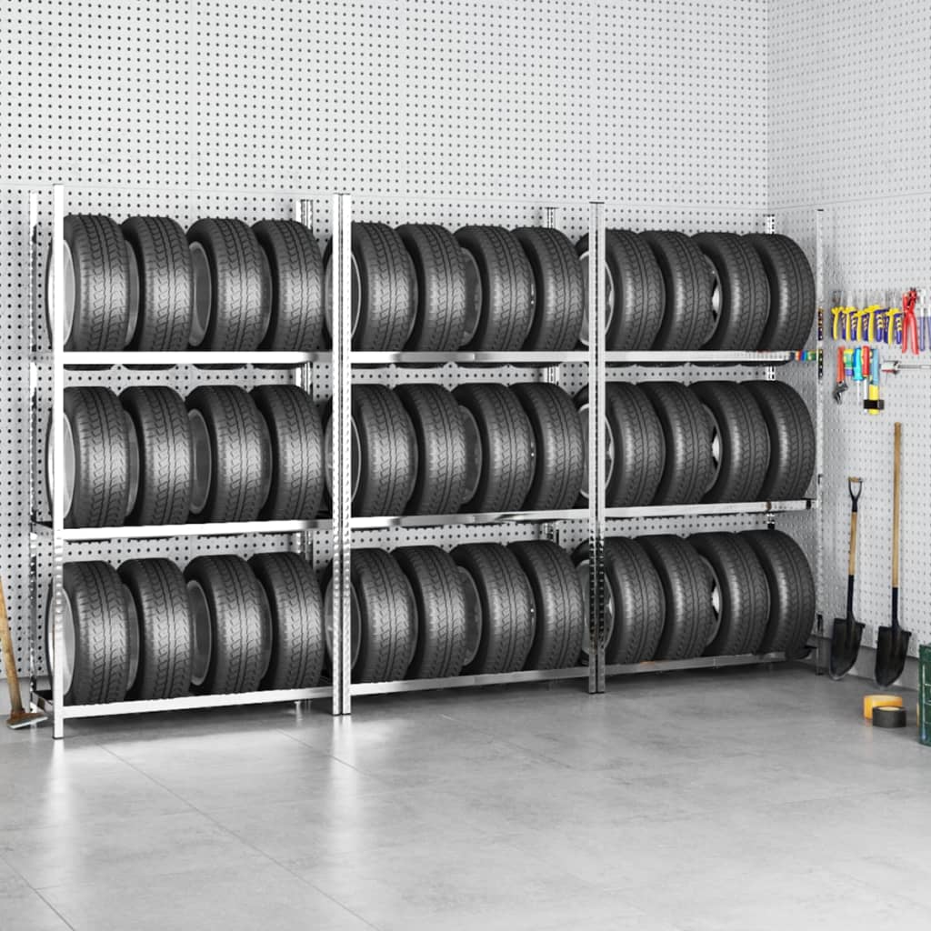 Portapneumatici a 3 Strati 3 pz Argento 110x40x200cm in Acciaio | homemem39