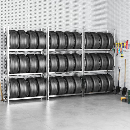Portapneumatici a 3 Strati 3 pz Argento 110x40x200cm in Acciaio | homemem39