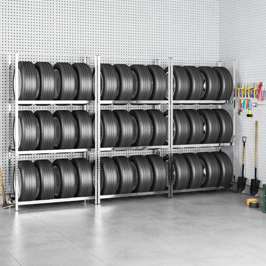 Portapneumatici a 3 Strati 3 pz Argento 110x40x200cm in Acciaio | homemem39