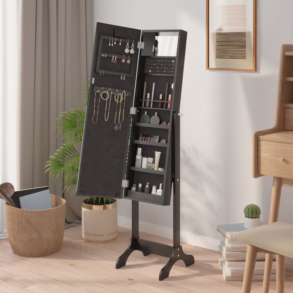 Specchio Autoportante con LED Nero 34x37x146 cm - homemem39