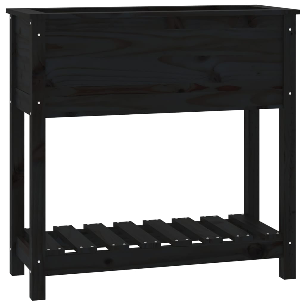 Fioriera con Mensola Nera 82,5x34,5x81cm Legno Massello di Pino | homemem39
