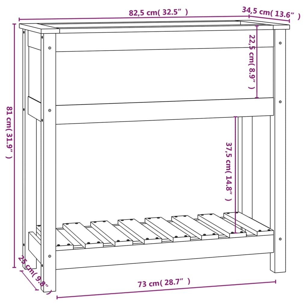 Fioriera con Mensola Nera 82,5x34,5x81cm Legno Massello di Pino | homemem39