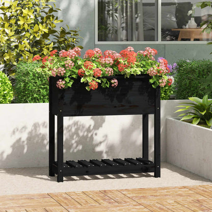Fioriera con Mensola Nera 82,5x34,5x81cm Legno Massello di Pino | homemem39