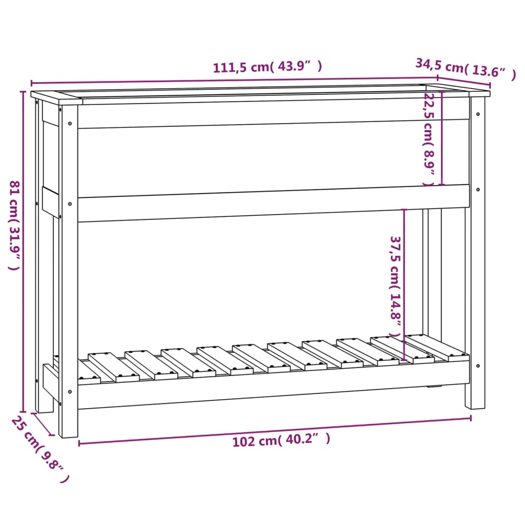 Fioriera con Mensola 111,5x34,5x81 cm in Legno Massello di Pino - homemem39
