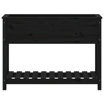 Fioriera con Mensola Nera 111,5x34,5x81 cm Legno Massello Pino